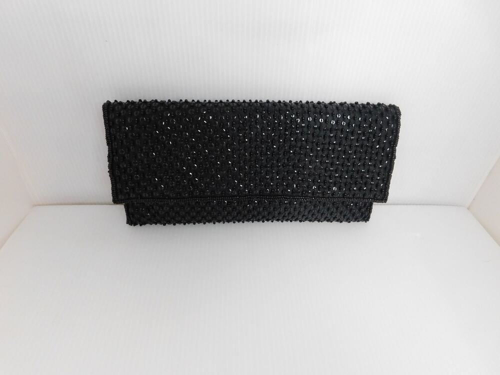 Valerie Stevens Evening Black Beaded Sequin Clutch Shoulder Bag with Strap